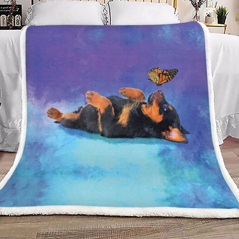 Rottweiler Metzgerhund Puppy With Butterfly NN2512151TT Sherpa Fleece Blanket