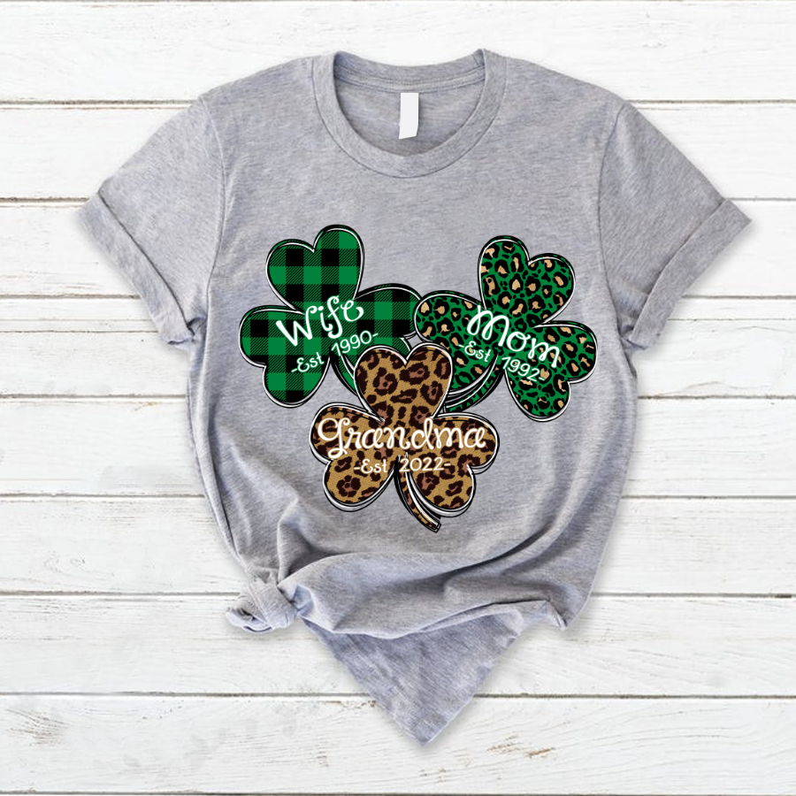 Patrick’S Day Shirt For Grandma Wife Mom Grandma Personalized Est Leopard T-Shirt