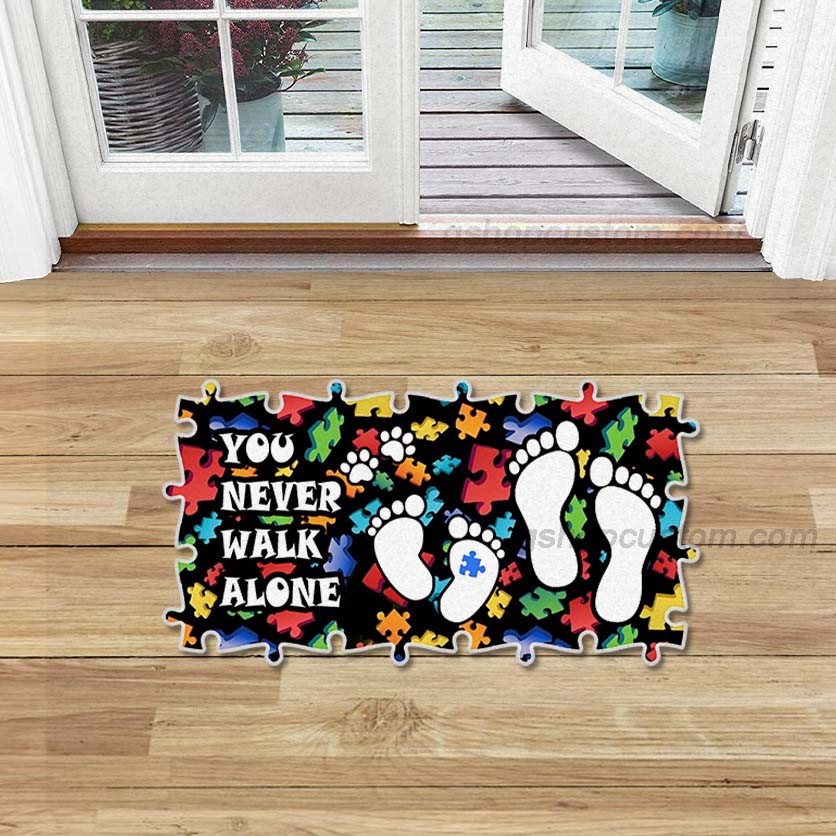 You Never Walk Alone Puzzel Shaped Doormat Carpet – Autism Awareness Dog Paws Footprint 3D Rug Doormat Decor Home – Sdm-A0073