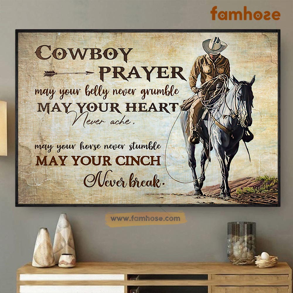 Horse Riding Poster & Canvas, Cowboy Prayer May Your Belly Never Grumble, Horse Canvas Wall Art, Poster Gift For Horse Lovers