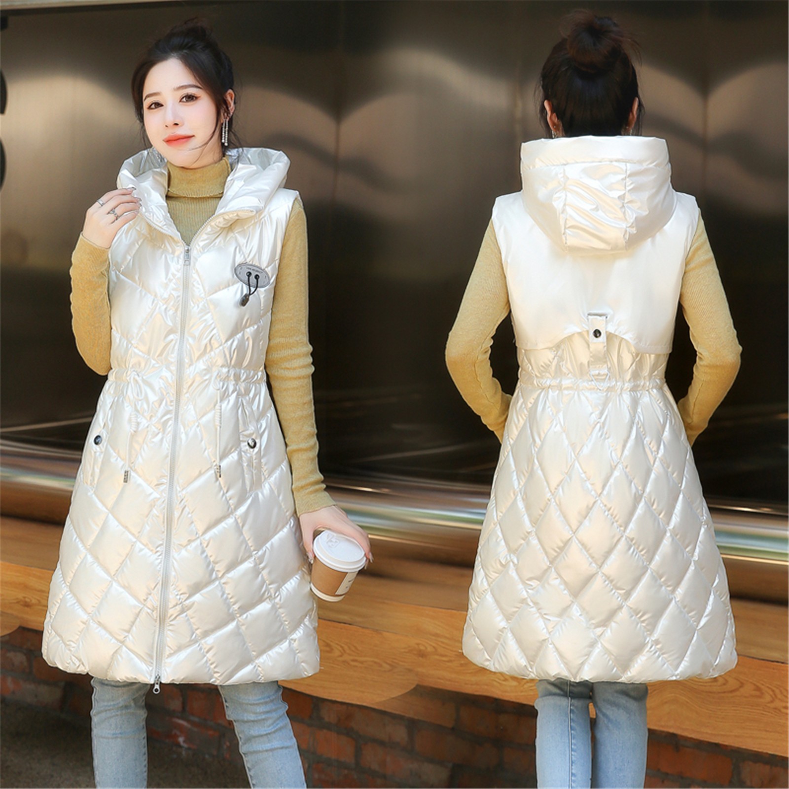 Autumn Winter Hooded Vest Down Jacket Female Parkas Slim Sleeveless Coat Thicken Long Casual Zipper Outwear Women’s Waistcoats alx