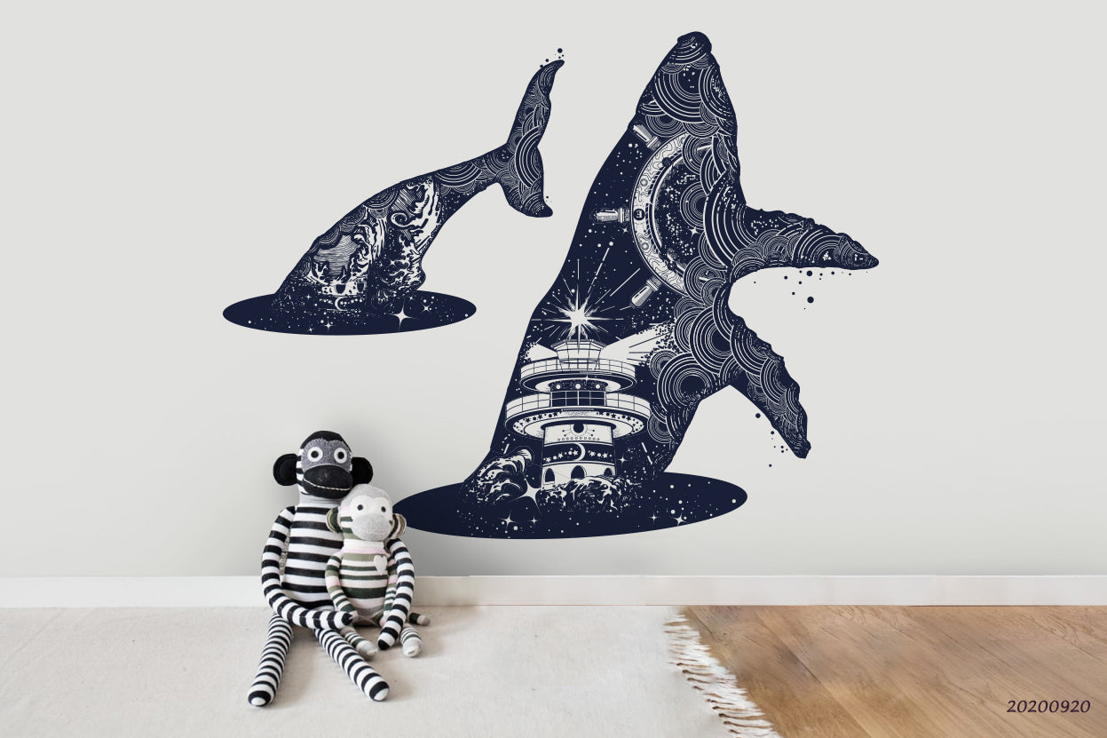 3D Whale Exposure Surreal Tattoo Wall Mural Wallpaper Wj 3073