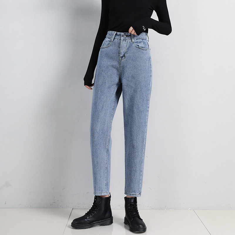 2022 New Mom Jeans Woman Loose High Waist Denim Trousers Vintage BF Style Straight Pants Jeans Washed Cotton Harem Pants Jeans alx