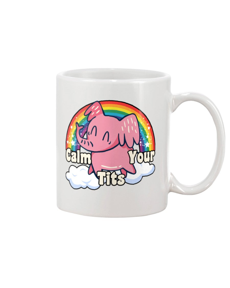 Calm Your Tits Coffee Mug Elephant In The Clouds 15Oz Ceramic Mug