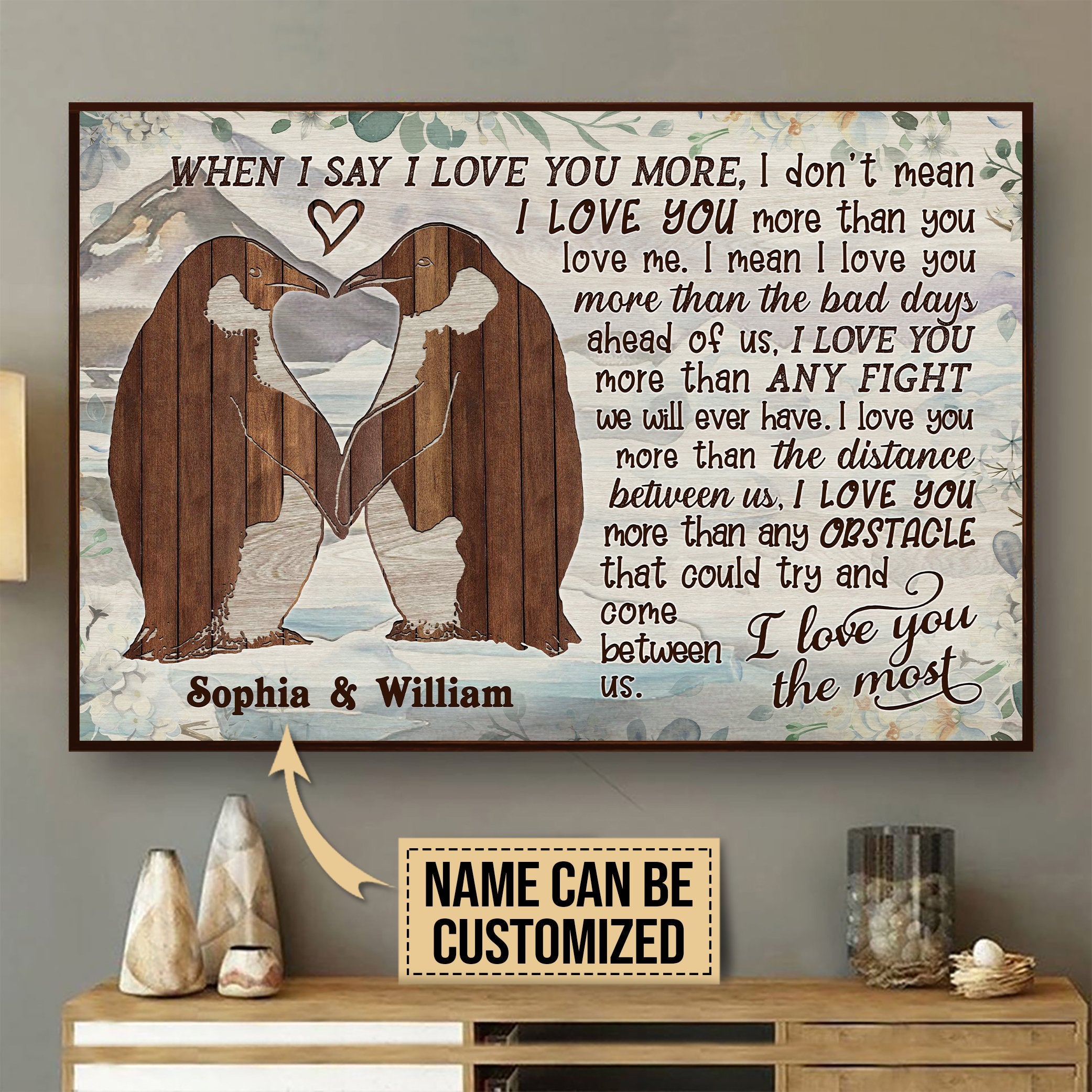 Rosabella Customized Gifts Personalized Penguin Pallet I Love You The Most Poster Mom Dad Gift Home Decor