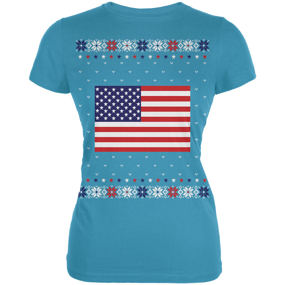 Usa American Flag Ugly Christmas Sweater Juniors Soft T Shirt