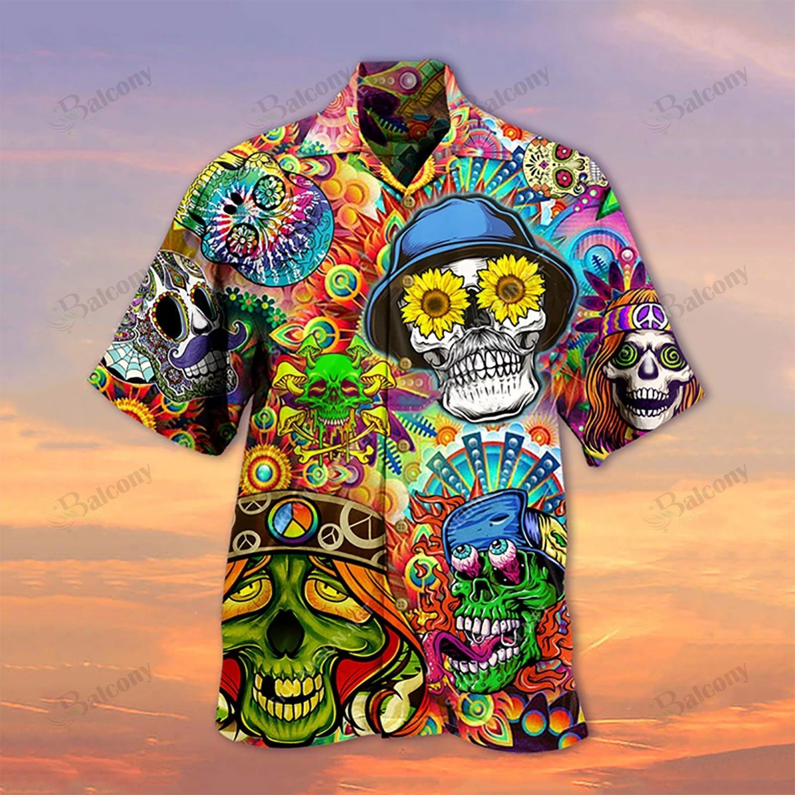 Skull All Over Printed Hawaiian Button Shirt 010 Ha47362