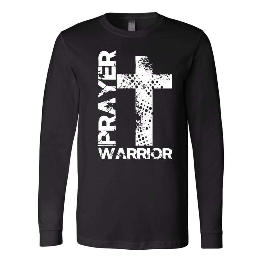 Prayer warrior big cross long sleeve t-shirt | christian apparel