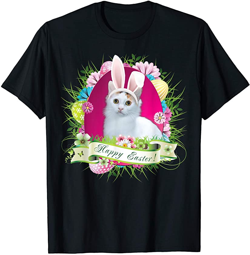 Bunny Japanese Bobtail Cat Happy Easter Day Lover Egg Hunt T-Shirt