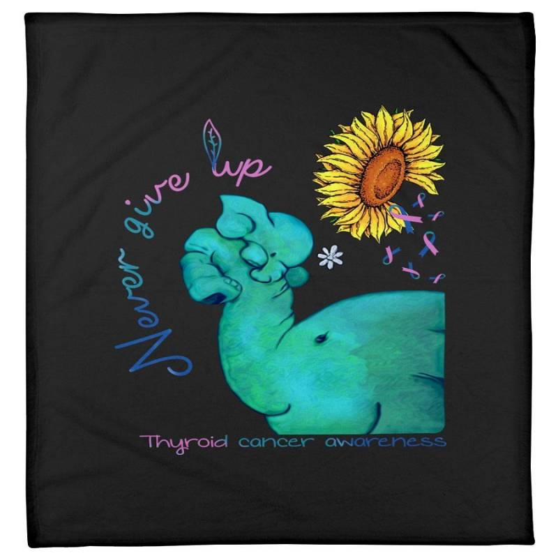 Thyroid Cancer Never Give Up With Baby Elephant – Awareness Gift Fleece Blanket