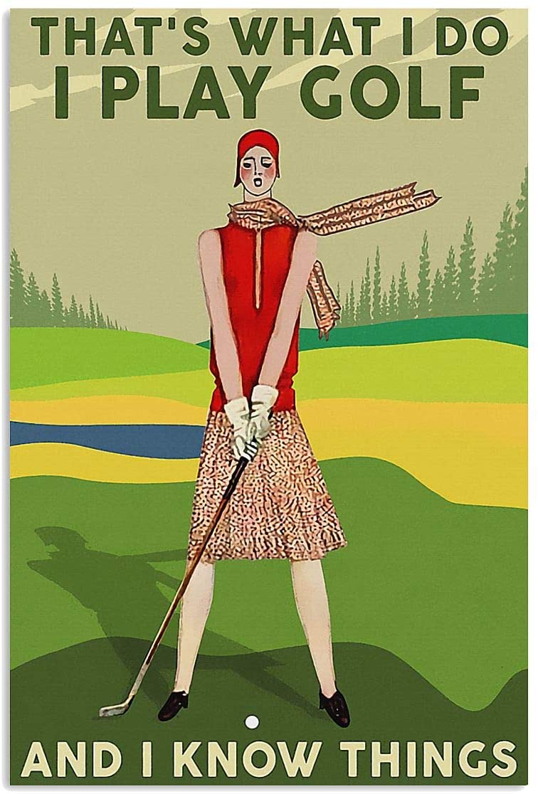 Vintage Girl Golf That’S What I Do Know Things Poster Art Print      Home Decor Gift For Men Women Family Friend On Birthday Xmas