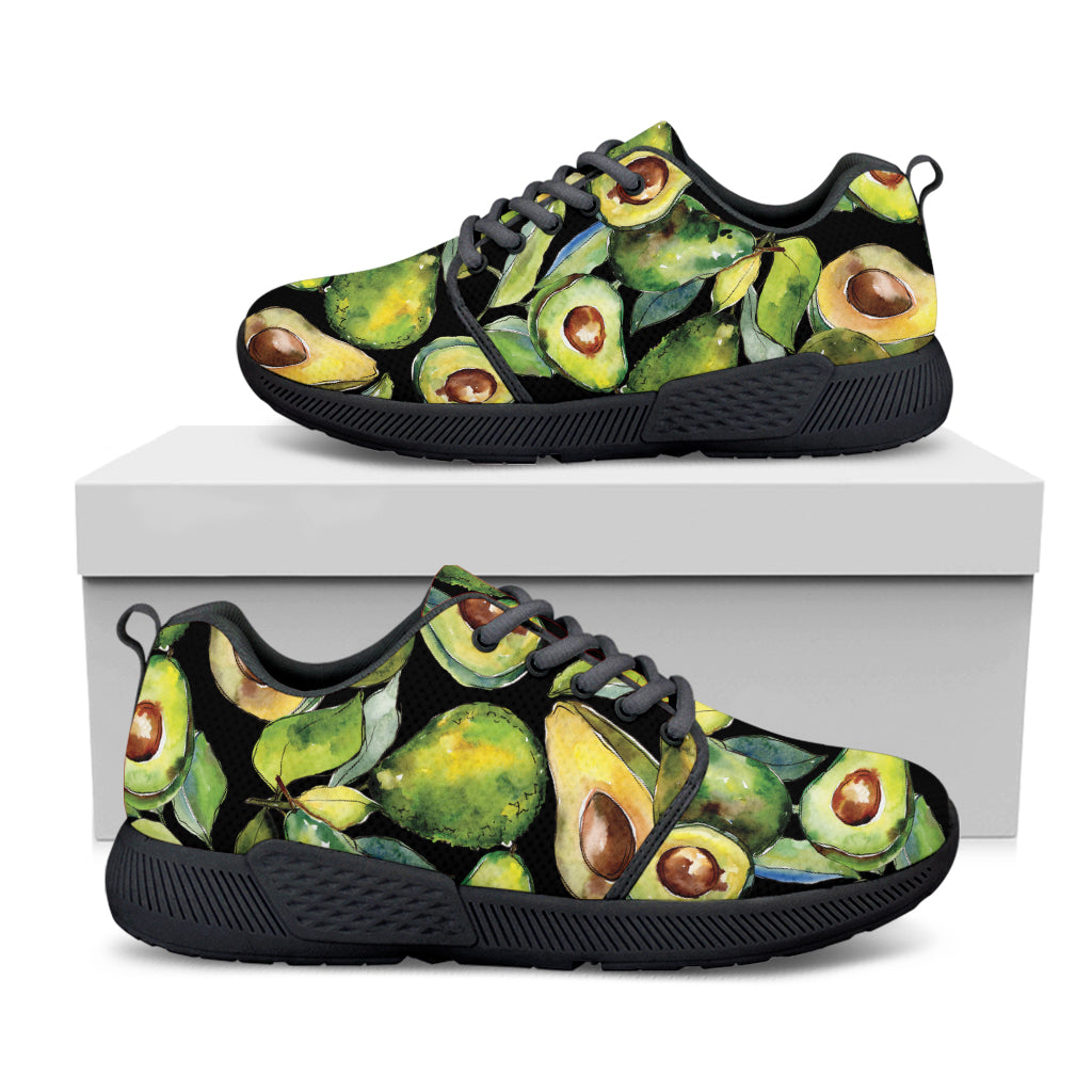 Watercolor Avocado Print Black Athletic Shoes