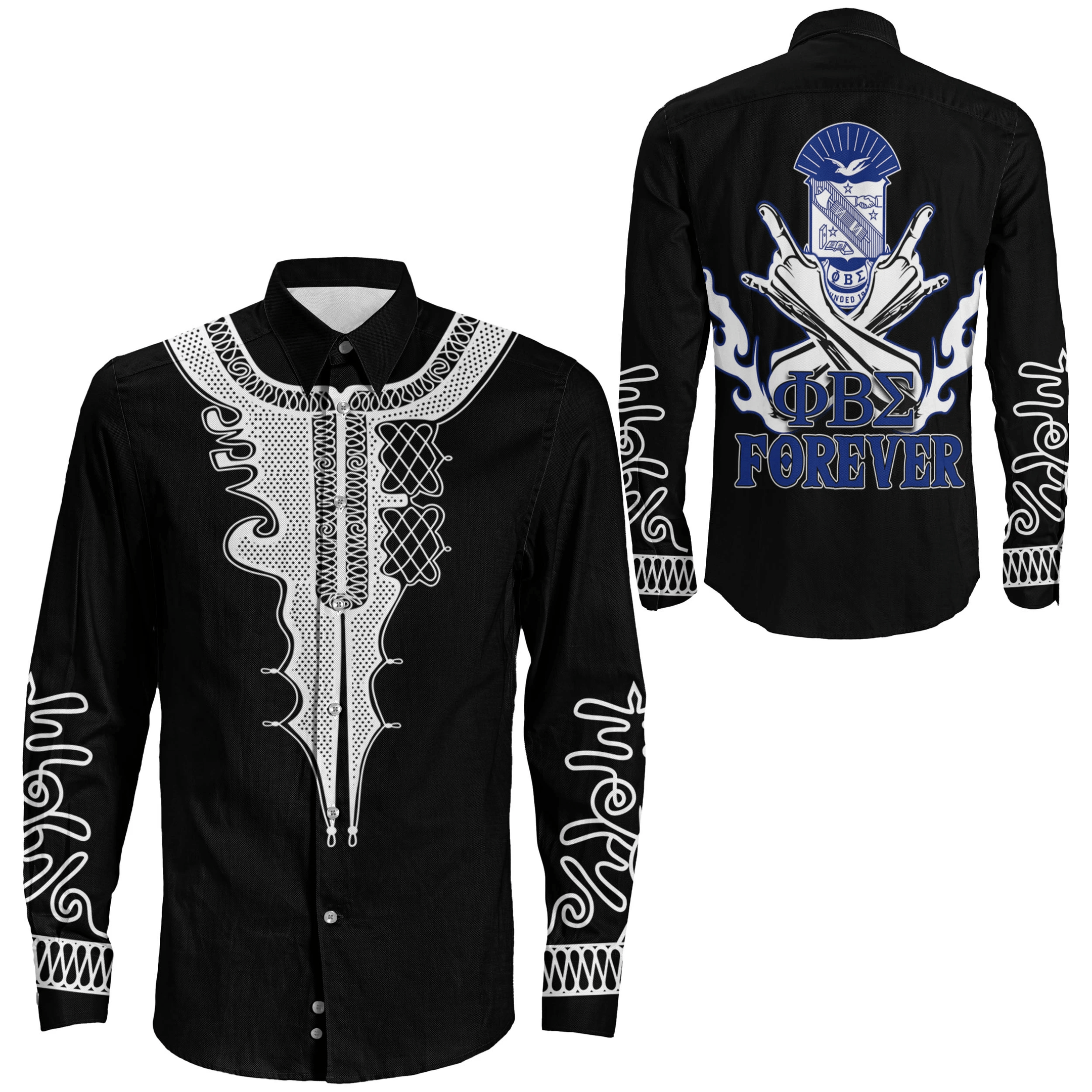 Wonderprint Shirt Phi Beta Sigma Forever Long Sleeve Button Shirt Lt10