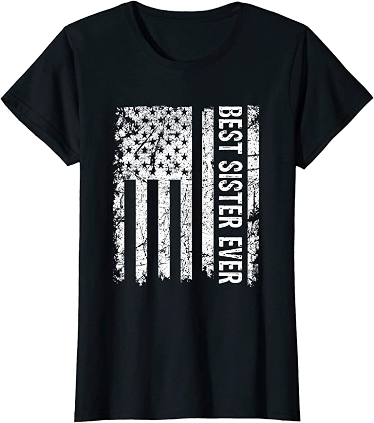 Womens Vintage Best Sister Ever American Flag Mother’s Day Gifts T-Shirt