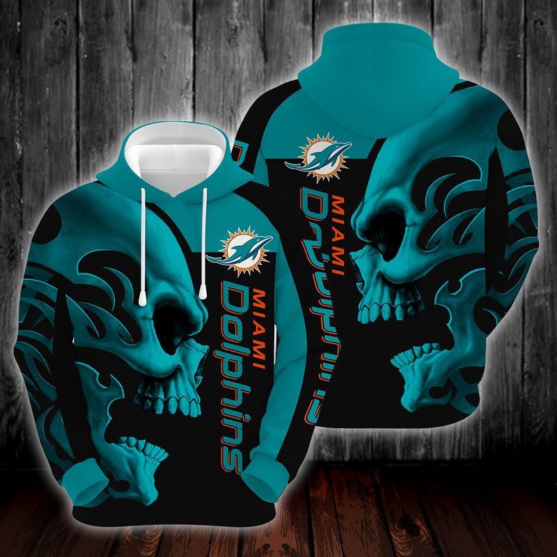 Miami Dolphins Skull And For Fans 3D Hoodie Sweatshirt