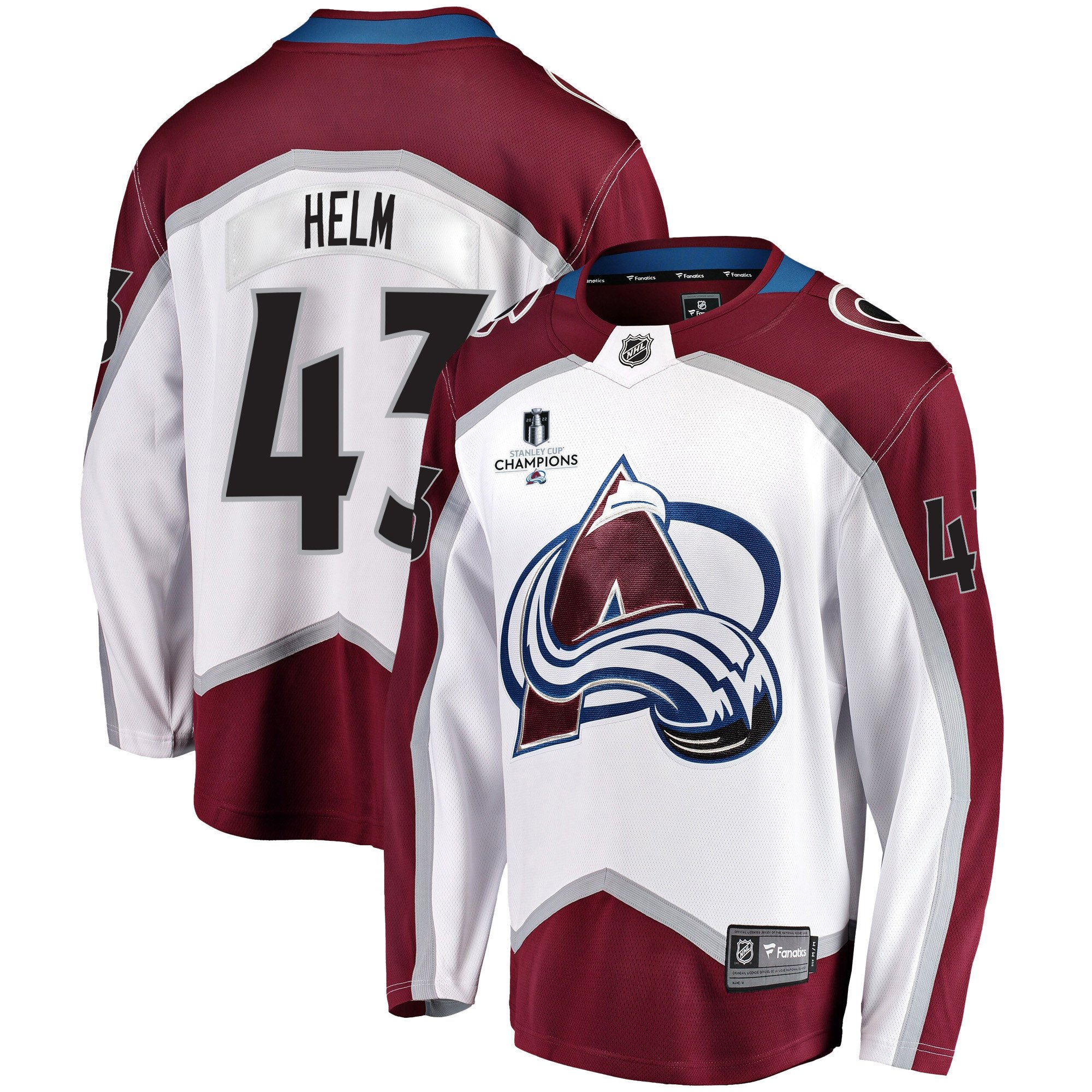 Colorado Avalanche Darren Helm 43 Away 2022 Stanley Cup Champions Breakaway Men Jersey – White