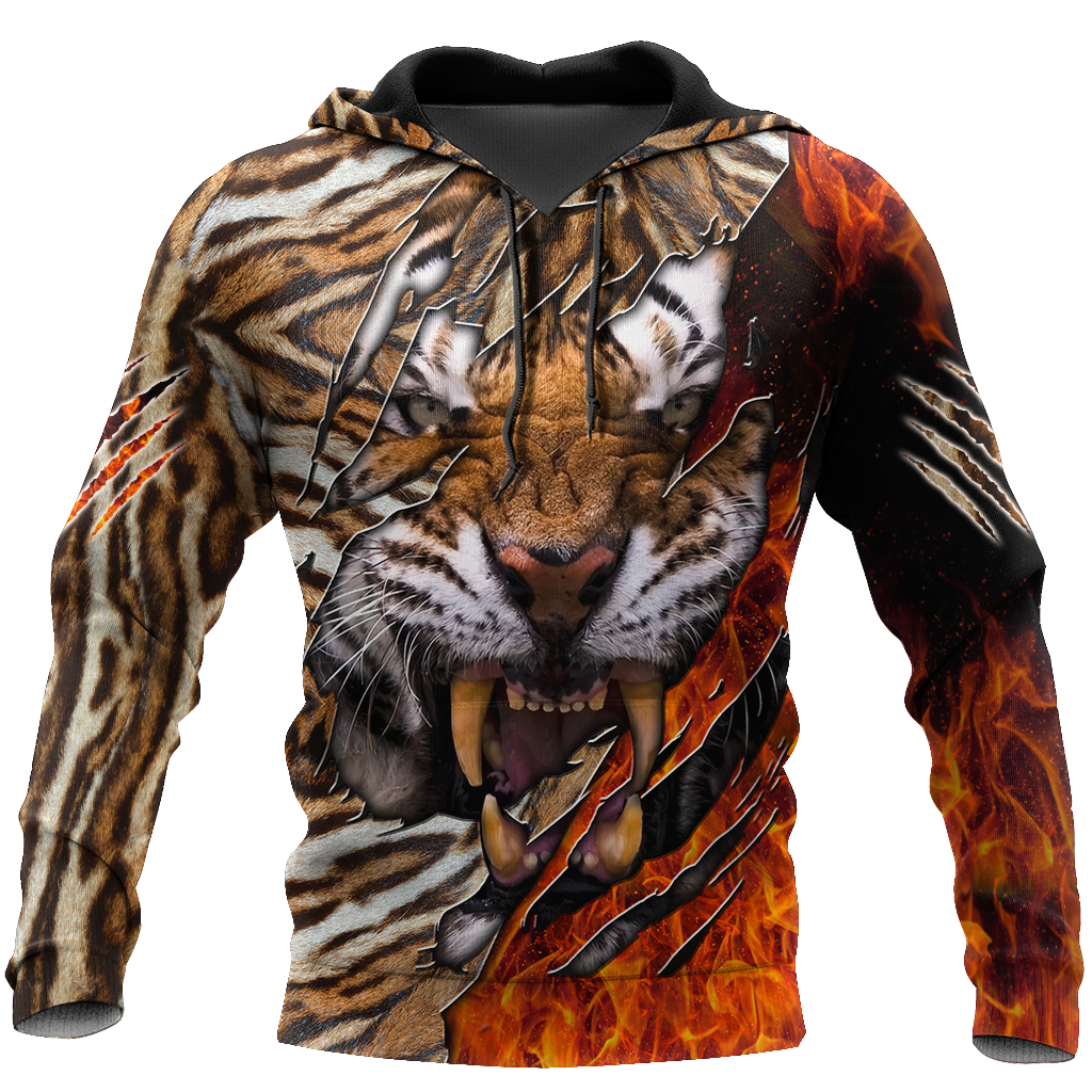 Warrior Tiger Hoodie Over Printed for Men and Women