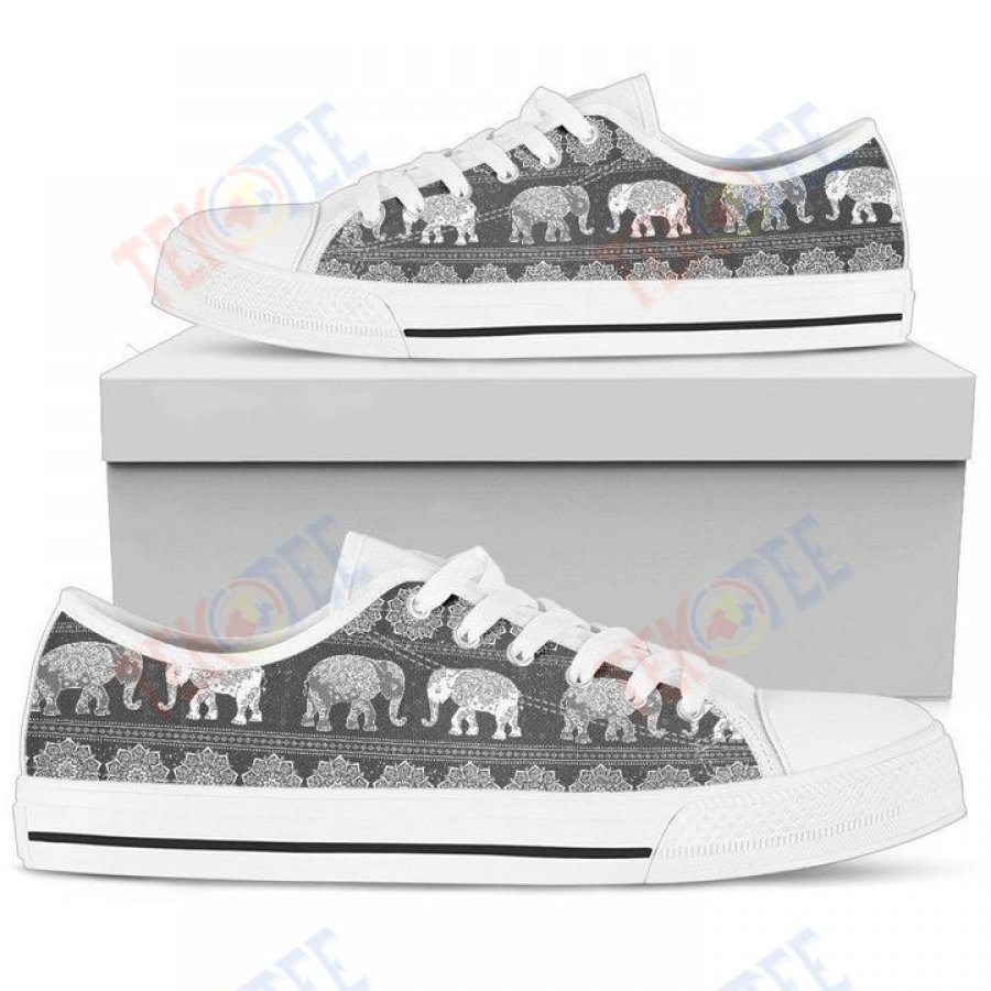 Mens Womens Elephant Mandala Flower Grey Low Top Shoes Custom Print Footwear Converse Sneakers TMT733