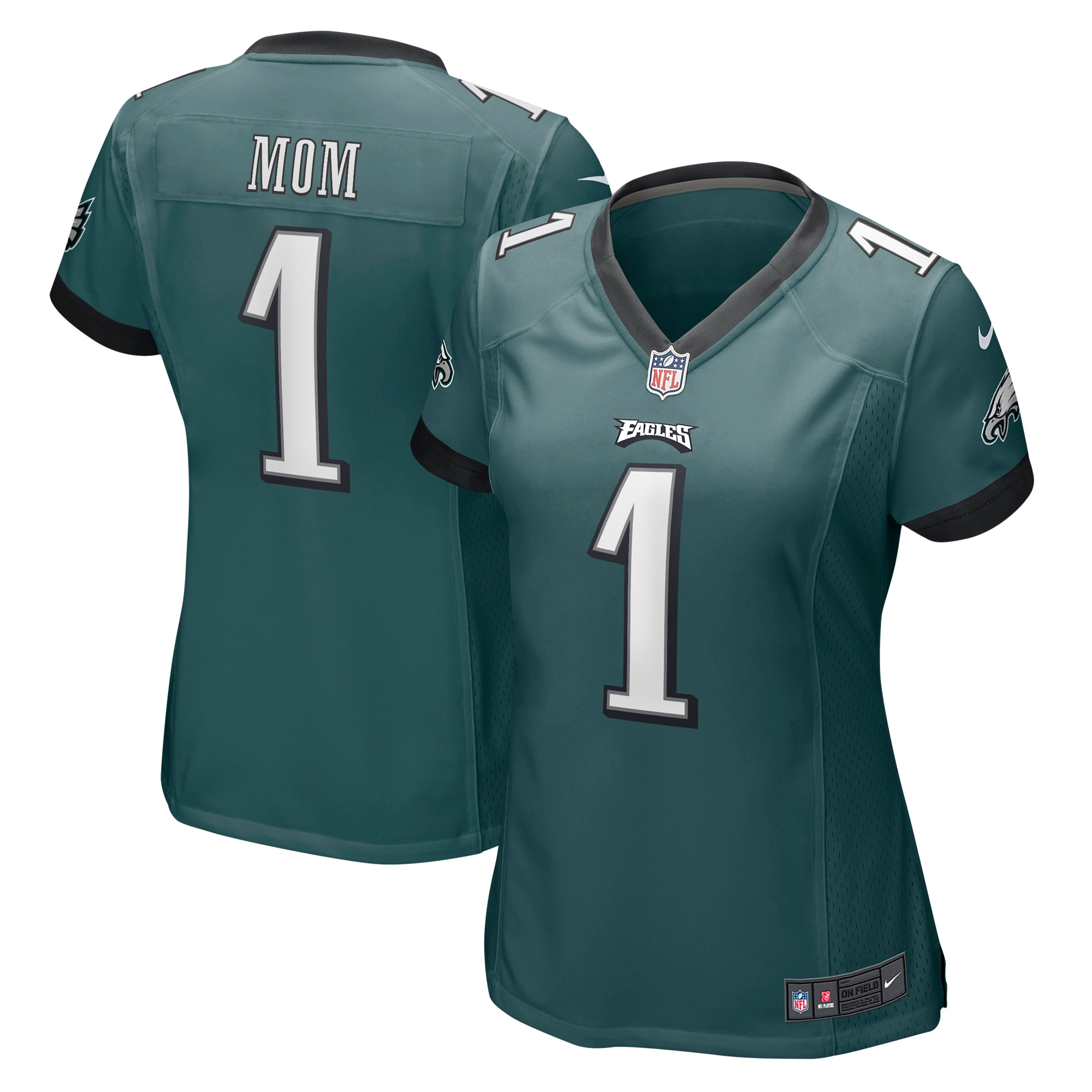 Women’s Philadelphia Eagles Number 1 Mom Midnight Green Game Jersey