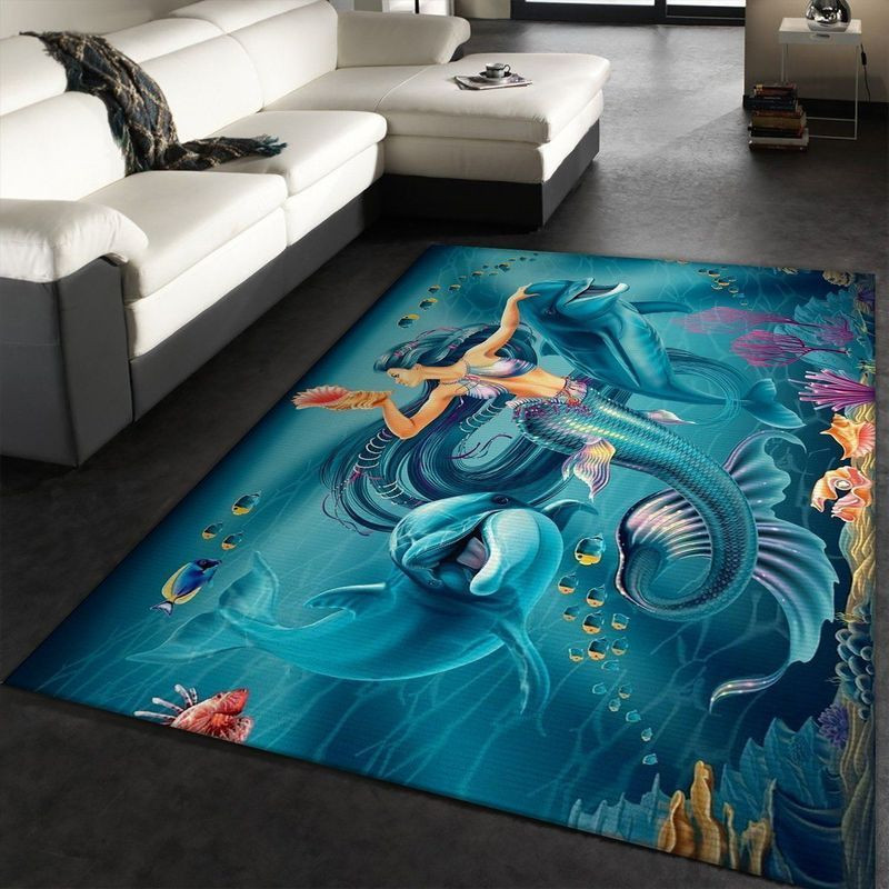 Mermaid Dolphin Area Rug Living Room Rug Home Decor Floor Decor