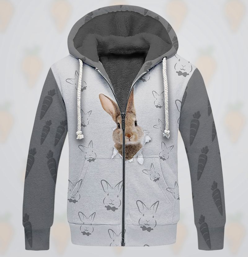 Rabbit Pops Out From Paper 3D Full Print Fleece Zipper