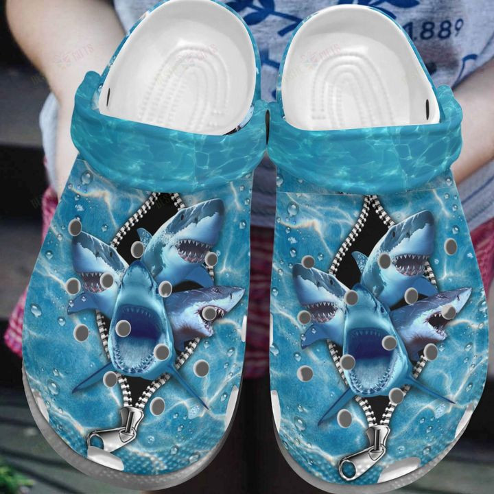 Shark White Sole Angry Sharks Crocs Classic Clogs Shoes Pancr0412