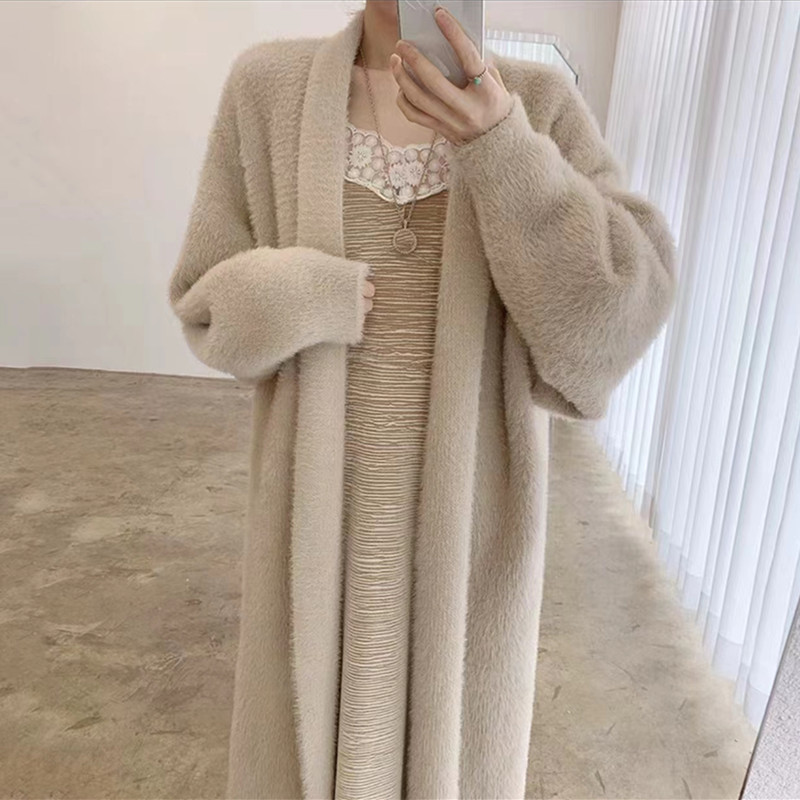 Cardigans Knit Sweater Women Y2k Autumn Winter E-girl Maxi Loose Soft Coat Black White Pink Long Knitted Jacket Cardigan Sweater alx