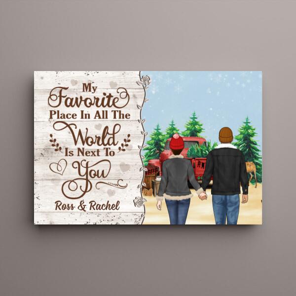 Personalized Canvas, My Favorite Place In All The World Is Next To You, Couple Holding Hands, Christmas Gift For Couples