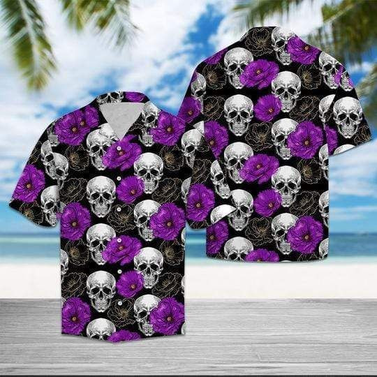 Skull With Purple Flower Hawaii Shirt Unisex Adult Ha1789