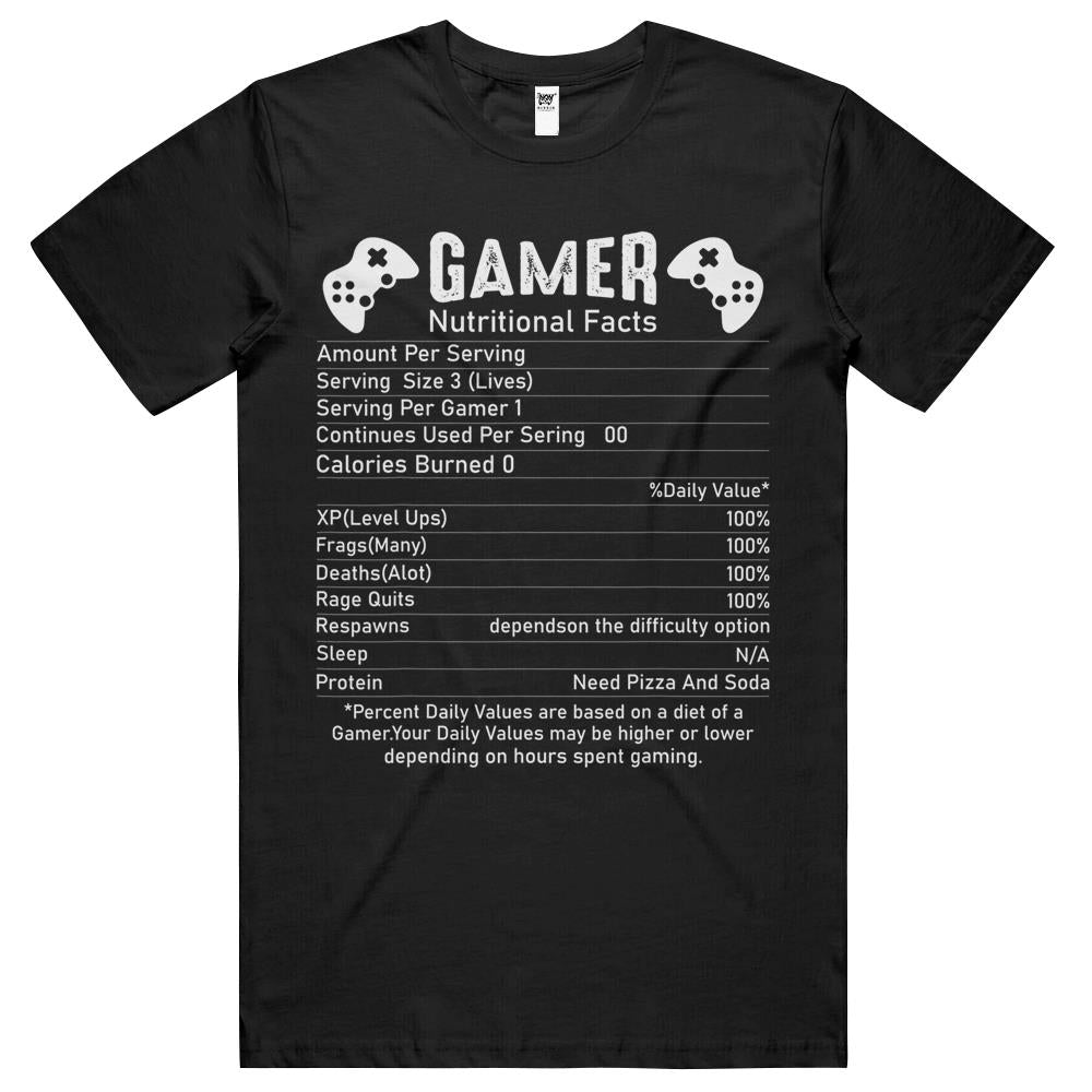 Nutritional Facts Shirt, Gamer Nutrition Facts Shirt, Gamer Nutritional Facts Cool Gamer Funny Online Video Game T Shirts