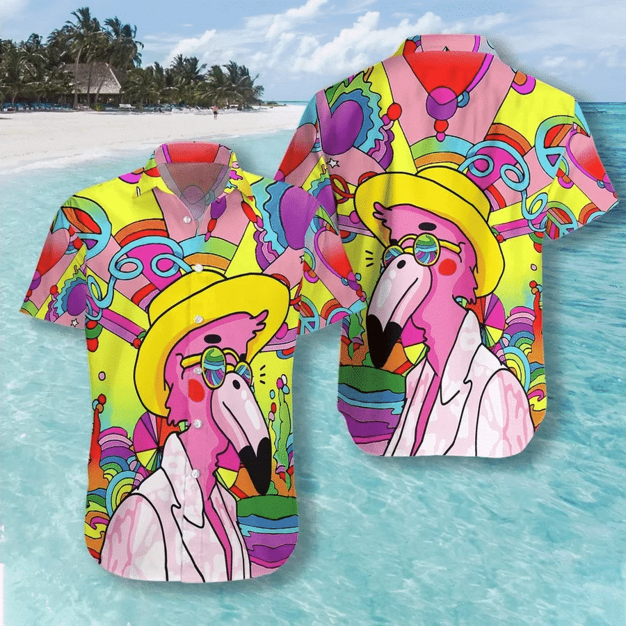 High Quality Hawaii Aloha Shirts Hippie Flamingo Ha97074