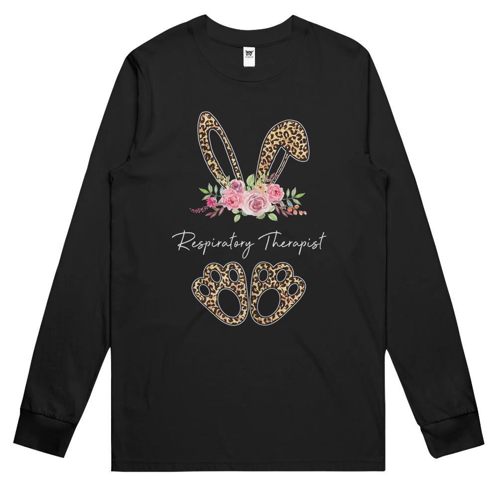 Womens Respiratory Therapist Bunny Leopard Flowers Easter Gifts Long Sleeve T Shirts