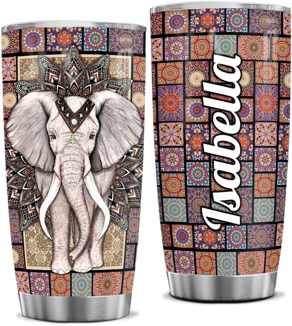 Elephant Tumbler Personalized Elephants Tumblers Stainless Steel Double Wall Vacuum Insulated Tumblers Coffee Travel Mug 20Oz 30Oz With Lid Birthday Christmas Cups Gifts For Women Girls