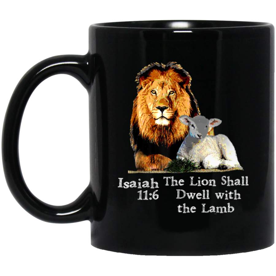 The Lion and the Lamb Christian Bible Verse Quote 11 oz Black Mug