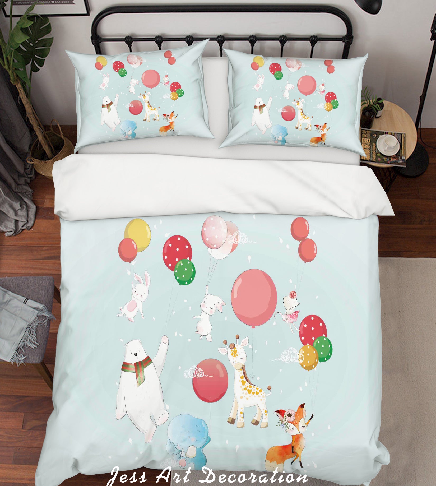 3D Blue Cartoon Animal Balloon Quilt Cover Set Bedding Set Duvet Cover Pillowcases Sf64