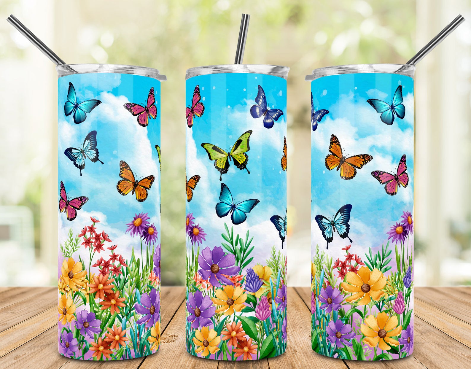 Butterflies Floral 20Oz Skinny Tumbler