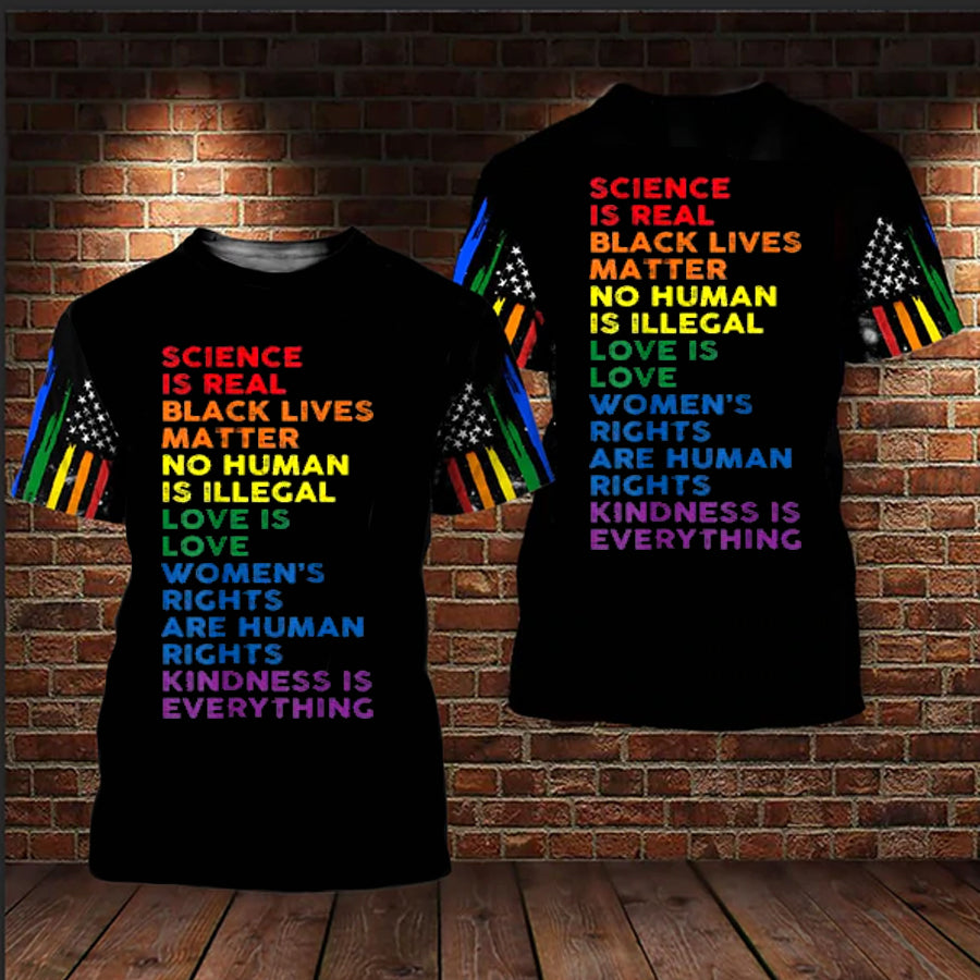 Gay Pride Science Is Real Black Lives Matter Love Is Love 3D T-Shirt, Lgbtq Gay Les Pride, Lgbt Shirts