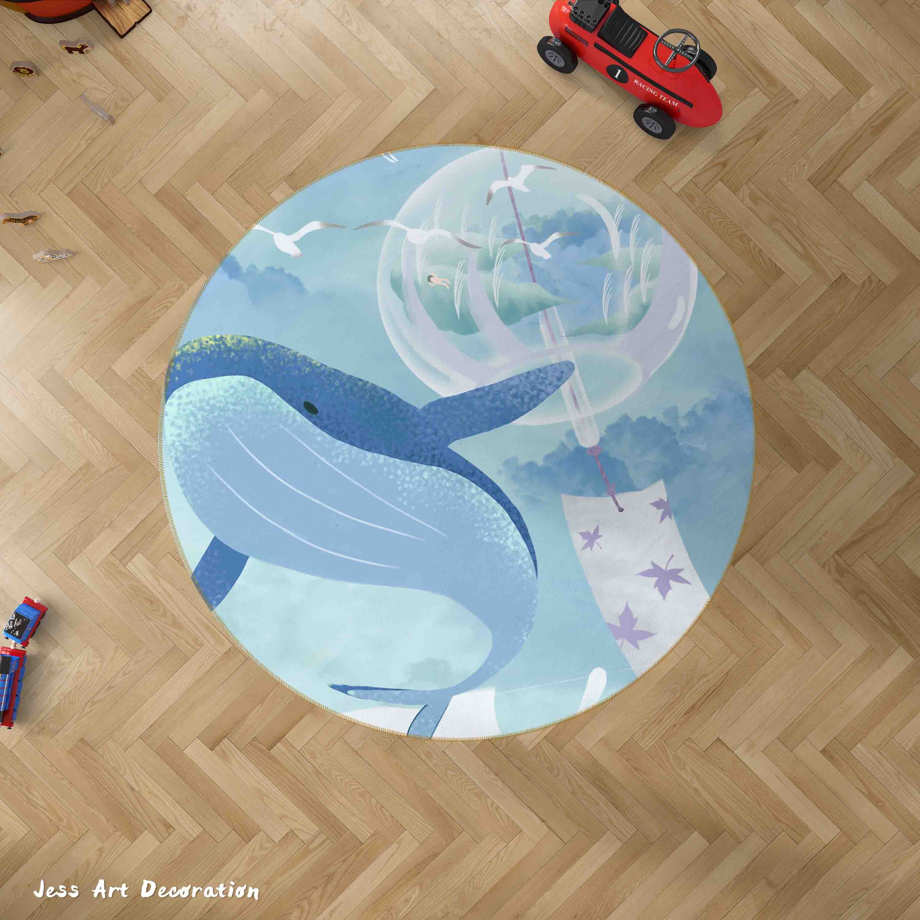 3D Cartoon Animal Dolphin Kids Non-Slip Round Rug Mat 21