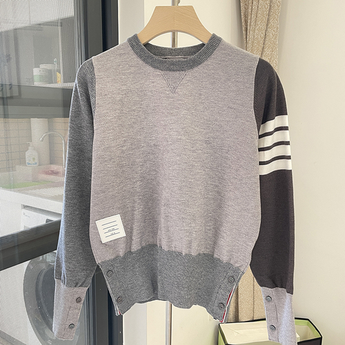 TB Korean Fashion High Quality Women’s Round Neck Color Contrast Pullover Sweater alx