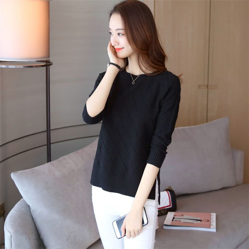 Sweater Women Fall Winter Knitted Sweater Cropped Sweater Korean Fashion 2022 Pullover Sweaters Plaid Clothes Solid Loose Tops alx