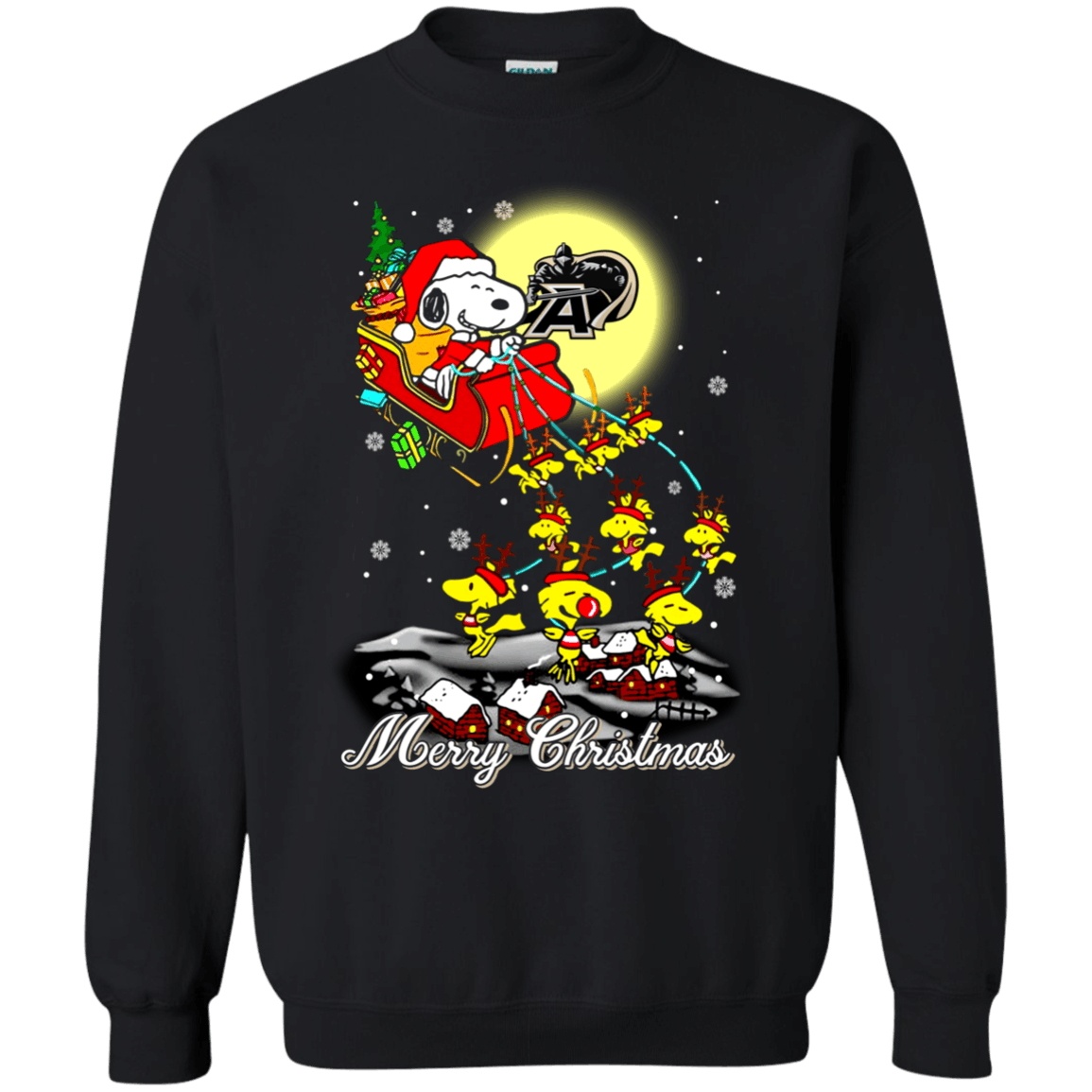 Remarkable Army West Point Black Knights Snoopy Ugly Christmas Sweaters Santa Claus With Sleigh Sweatshirts