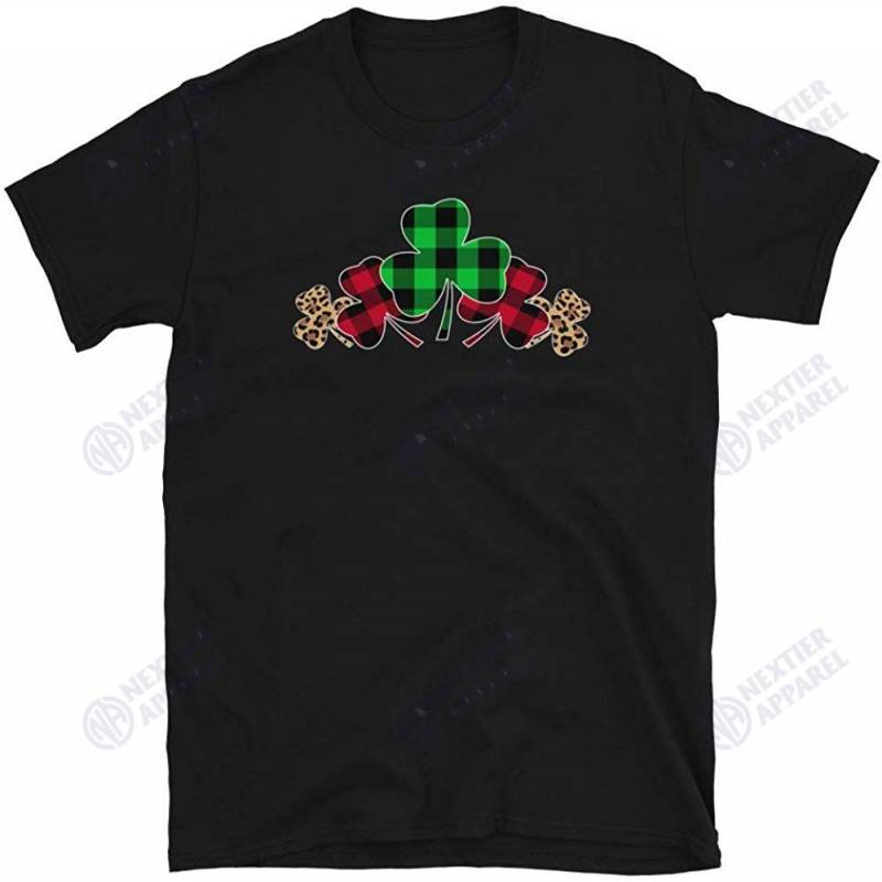 St Patricks Day Buffalo Plaid Leopard Shamrock Funny Irish Unisex T-shirt