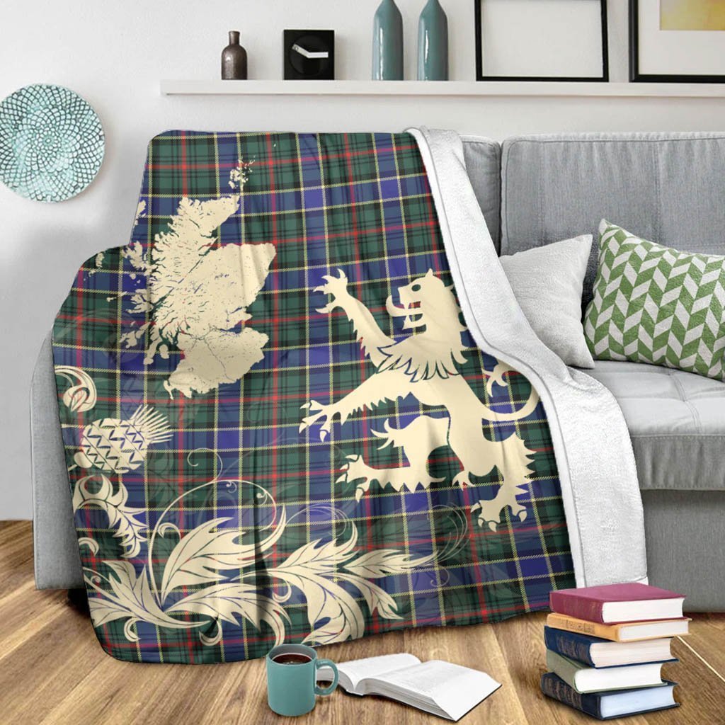 Tartan Blanket Ogilvie Hunting Modern Tartan Scotland Lion Thistle Map Plaid Blanket