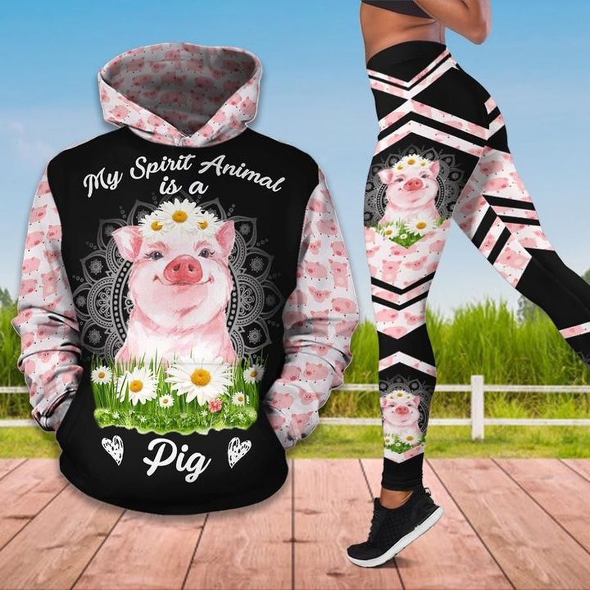 Pig My Spirit Animal Pink Legging Hoodie , Pig Legging Hoodie