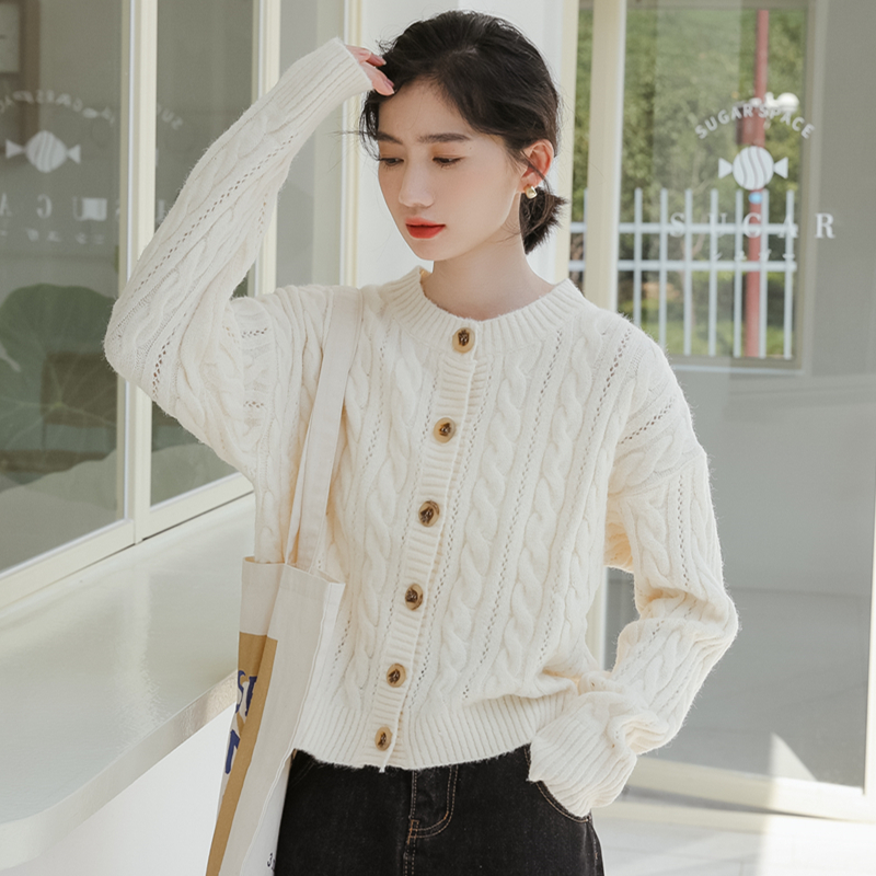 2020 Autumn Winter New Women Long Sleeve Cardigans Coats Korean Style Cute Hemp Flowers Knitted Sweater alx