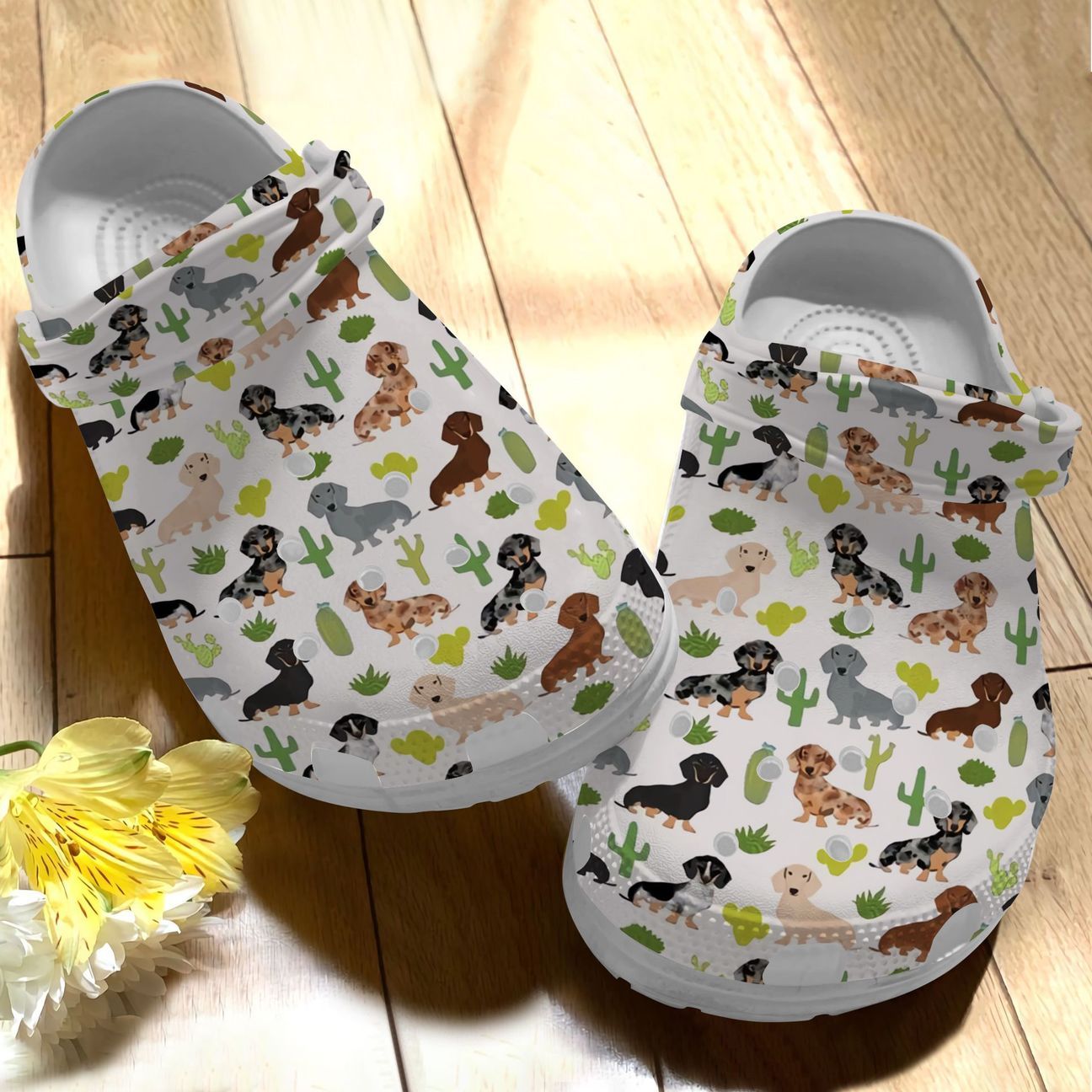 Dachshund Personalize Clog, Custom Name, Text, Fashion Style For Women, Men, Kid, Print 3D Cute Dachshunds With Cactus