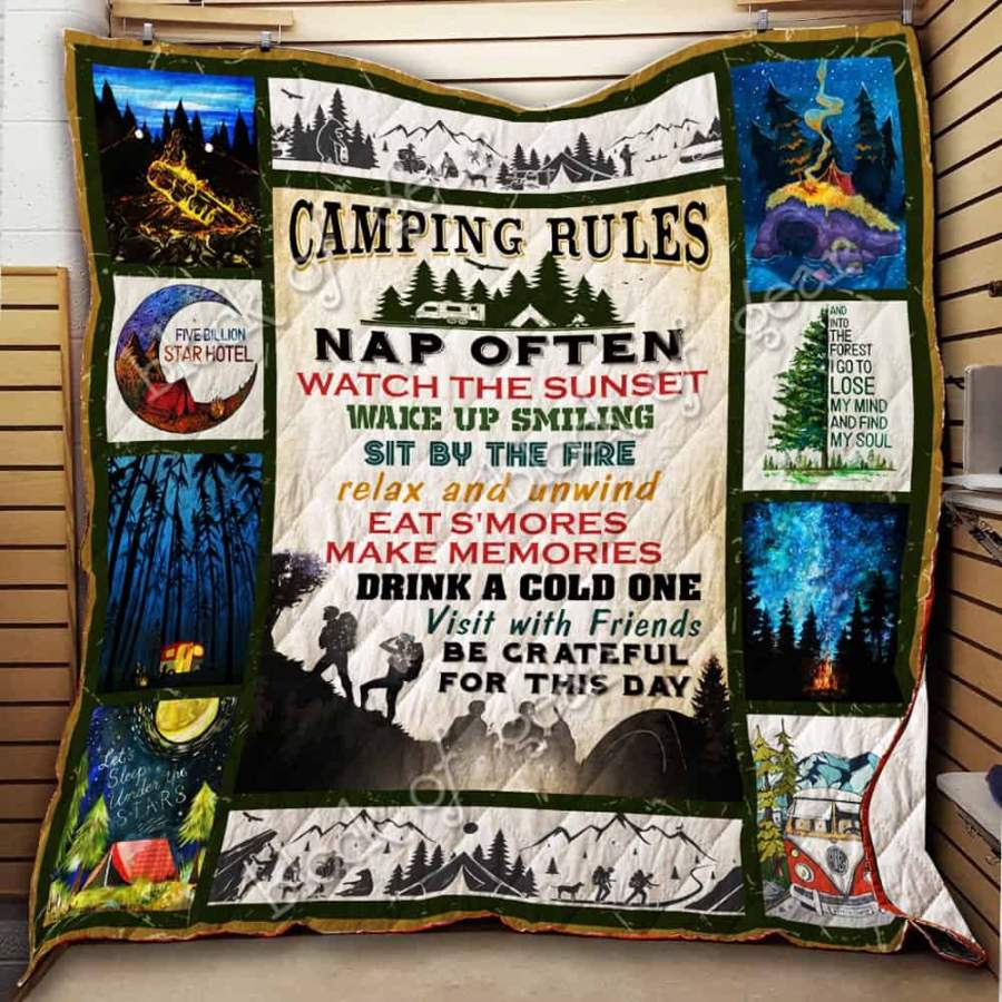 Wozoro Quilt Blanket Camping Rules Make Memories And Drink Twin Queen King Size