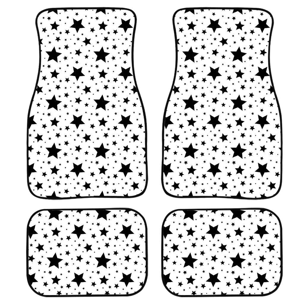 White And Black Star Pattern Print Front And Back Car Floor Mats, Front Car Mat