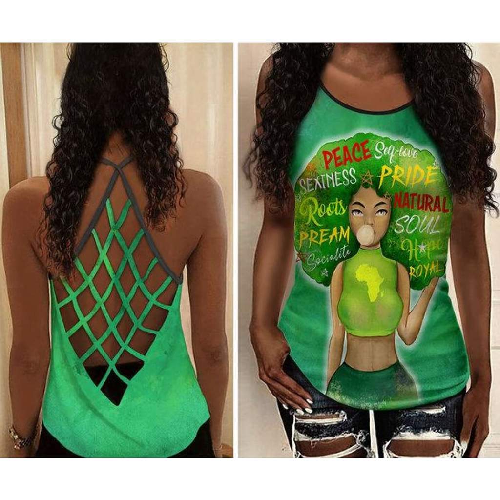 Green Afro Black Queen Juneteenth Cross Tank Top #Kv