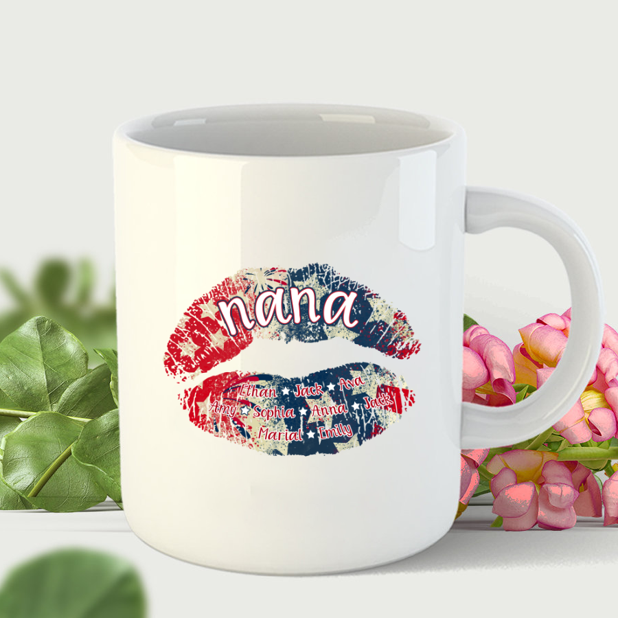 Nana Grandma American Flag Lips Mug